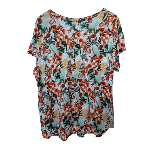 C&C California Women's 2XL Lobster Citrus V-Neck Shirt 100% Linen Summer Casual - Picture 4 of 6